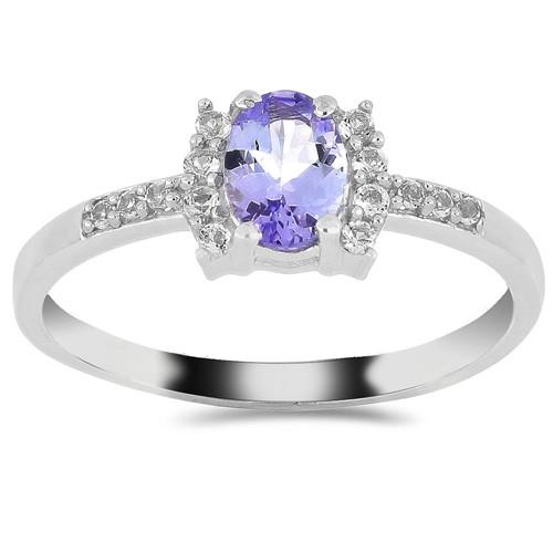 STERLING SILVER NATURAL TANZANITE GEMSTONE CLASSIC RING